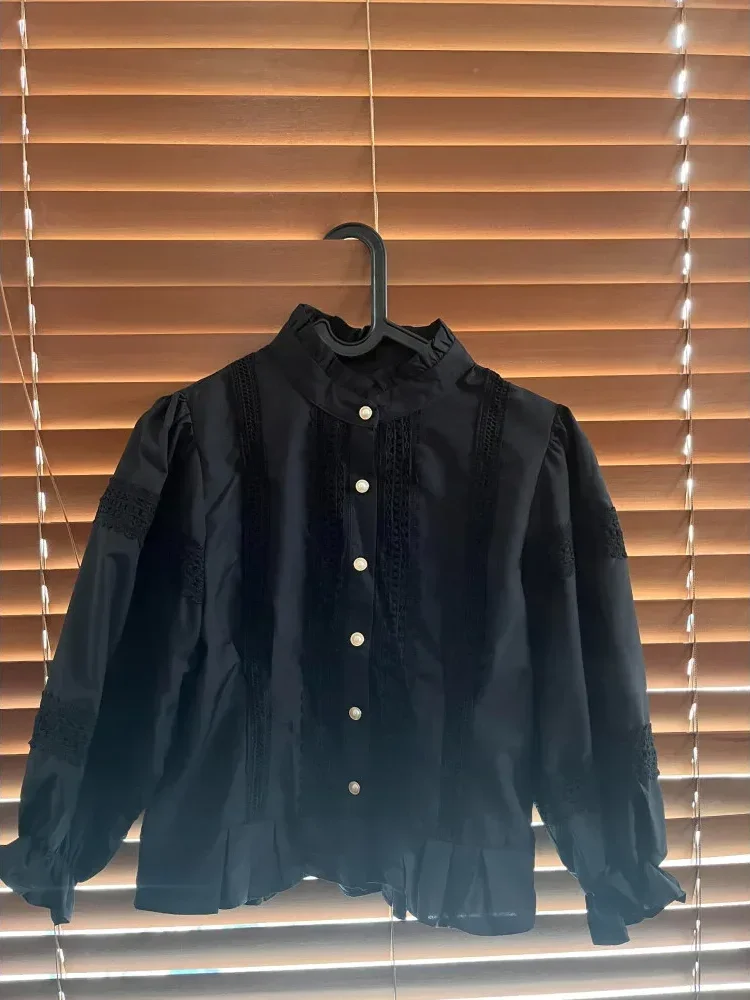 [NEW]CHICMORE Atasan kemeja longgar warna hijau cantik kancing sebaris lengan panjang untuk wanita gaya retro