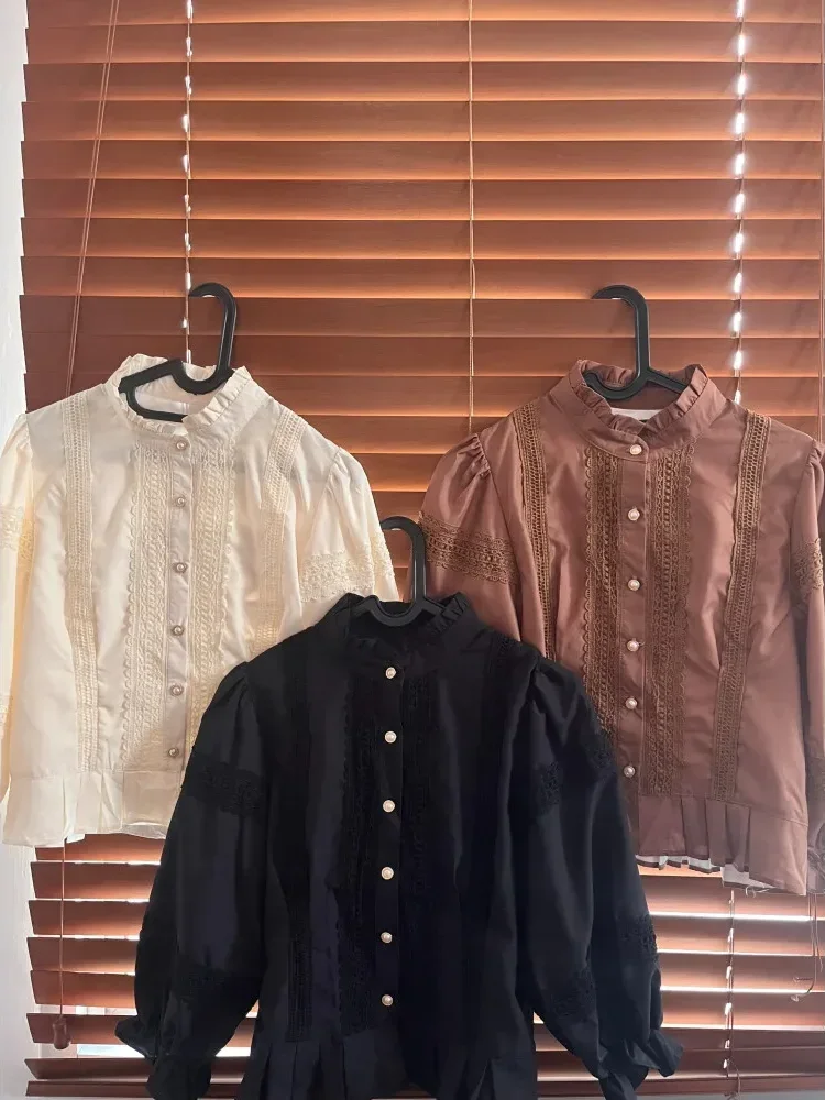 [NEW]CHICMORE Atasan kemeja longgar warna hijau cantik kancing sebaris lengan panjang untuk wanita gaya retro