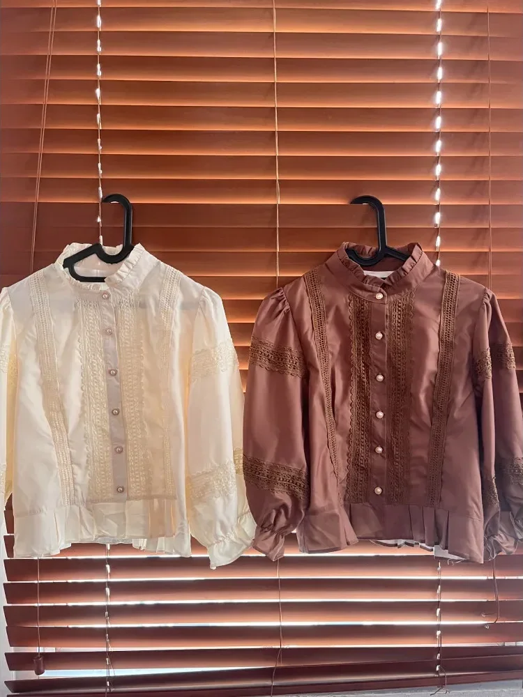 [NEW]CHICMORE Atasan kemeja longgar warna hijau cantik kancing sebaris lengan panjang untuk wanita gaya retro