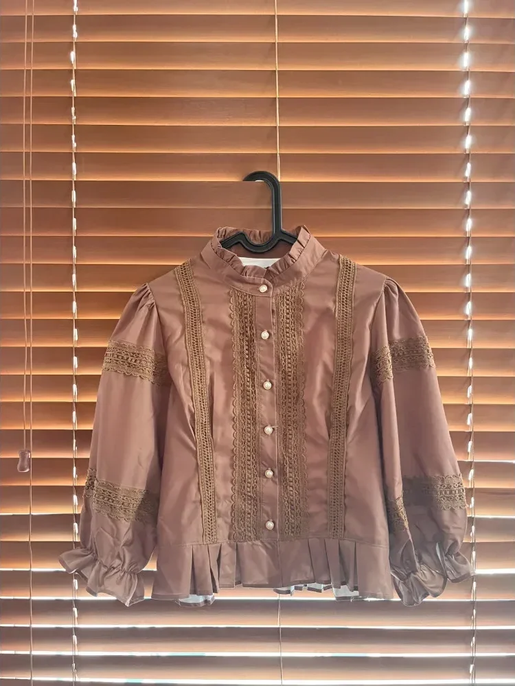 [NEW]CHICMORE Atasan kemeja longgar warna hijau cantik kancing sebaris lengan panjang untuk wanita gaya retro