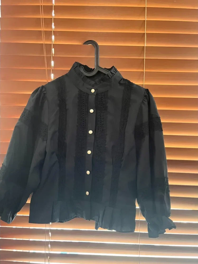 [NEW]CHICMORE Atasan kemeja longgar warna hijau cantik kancing sebaris lengan panjang untuk wanita gaya retro