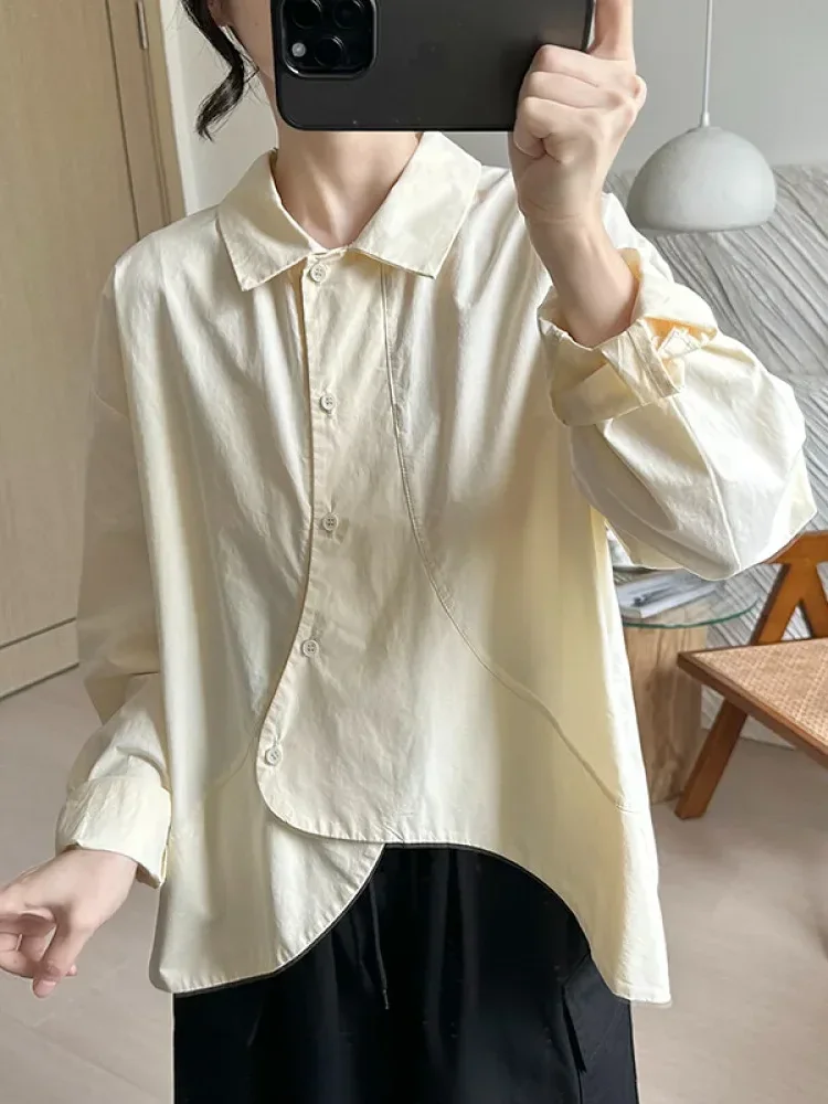 [DISKON KILAT]ASAYA Atasan kemeja lengan panjang model ruffle dengan gaya kasual untuk wanita
