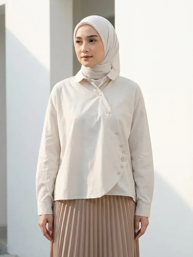 [READY STOCK]ASAYA Atasan kemeja gaya kasual dengan lengan panjang berwarna untuk wanita