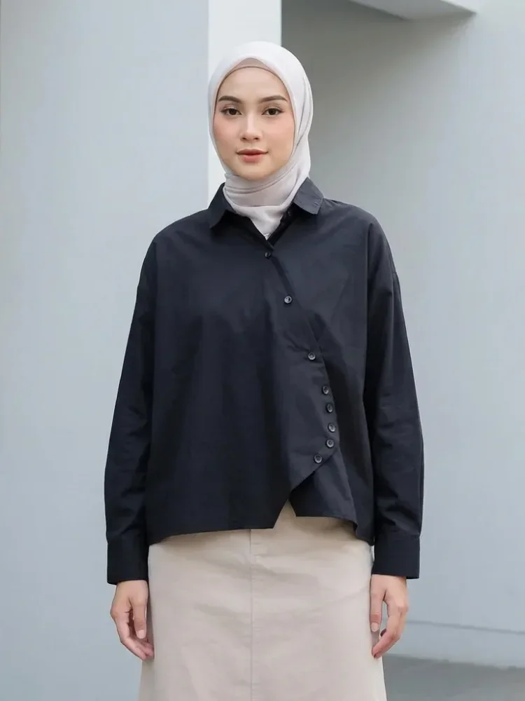 [READY STOCK]ASAYA Atasan kemeja gaya kasual dengan lengan panjang berwarna untuk wanita