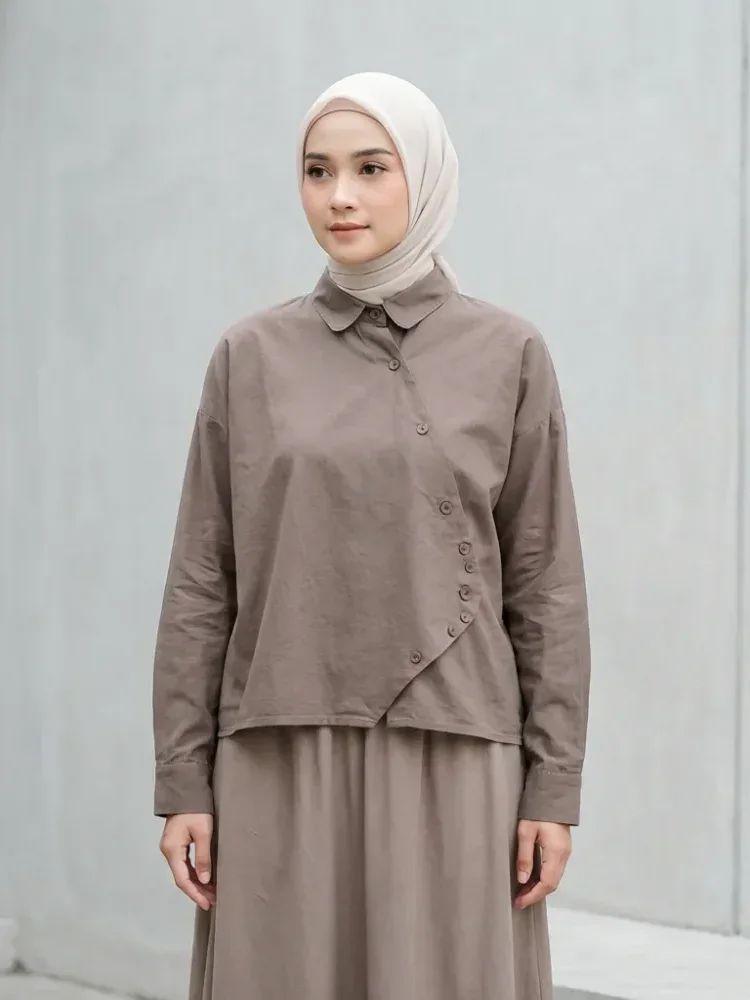 [READY STOCK]ASAYA Atasan kemeja gaya kasual dengan lengan panjang berwarna untuk wanita