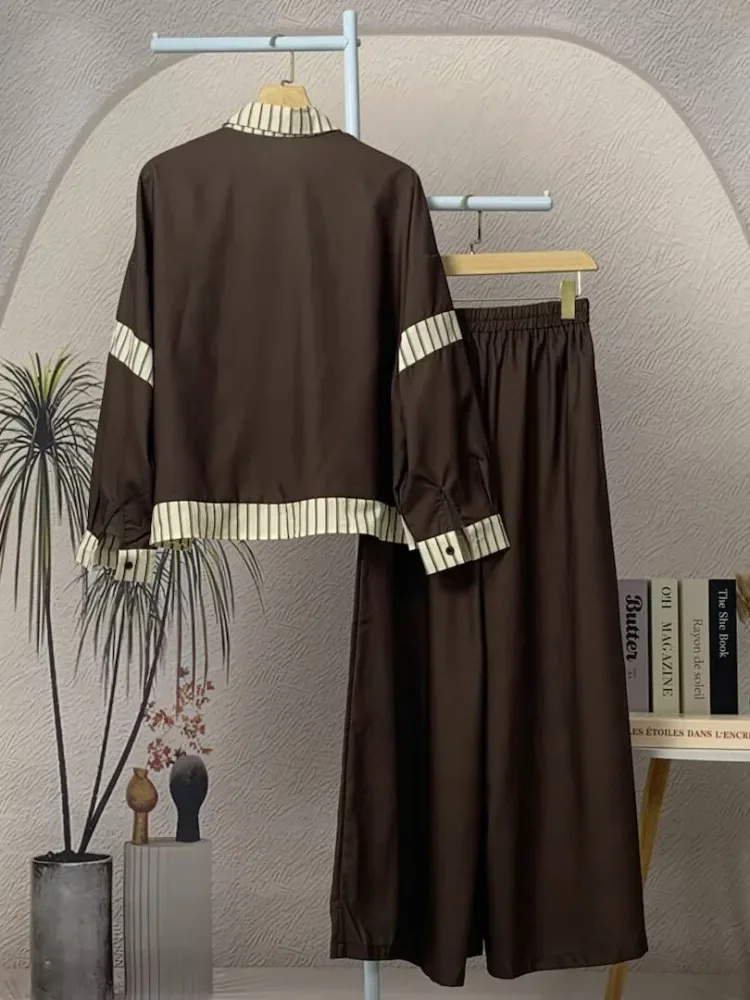 [READY STOCK]ASAYA Setelan dua potong wanita baru, kemeja tambal sulam bergaris dan celana panjang