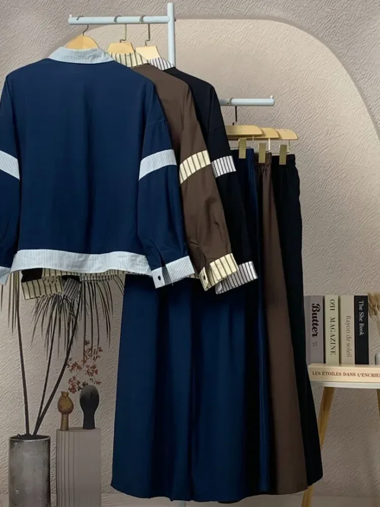 [READY STOCK]ASAYA Setelan dua potong wanita baru, kemeja tambal sulam bergaris dan celana panjang