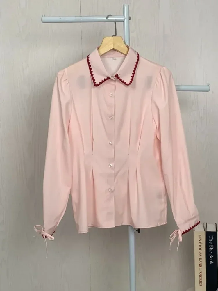 [READY STOCK]ASAYA Blus wanita lengan panjang yang modis dengan hiasan renda dan garis lipatan yang unik