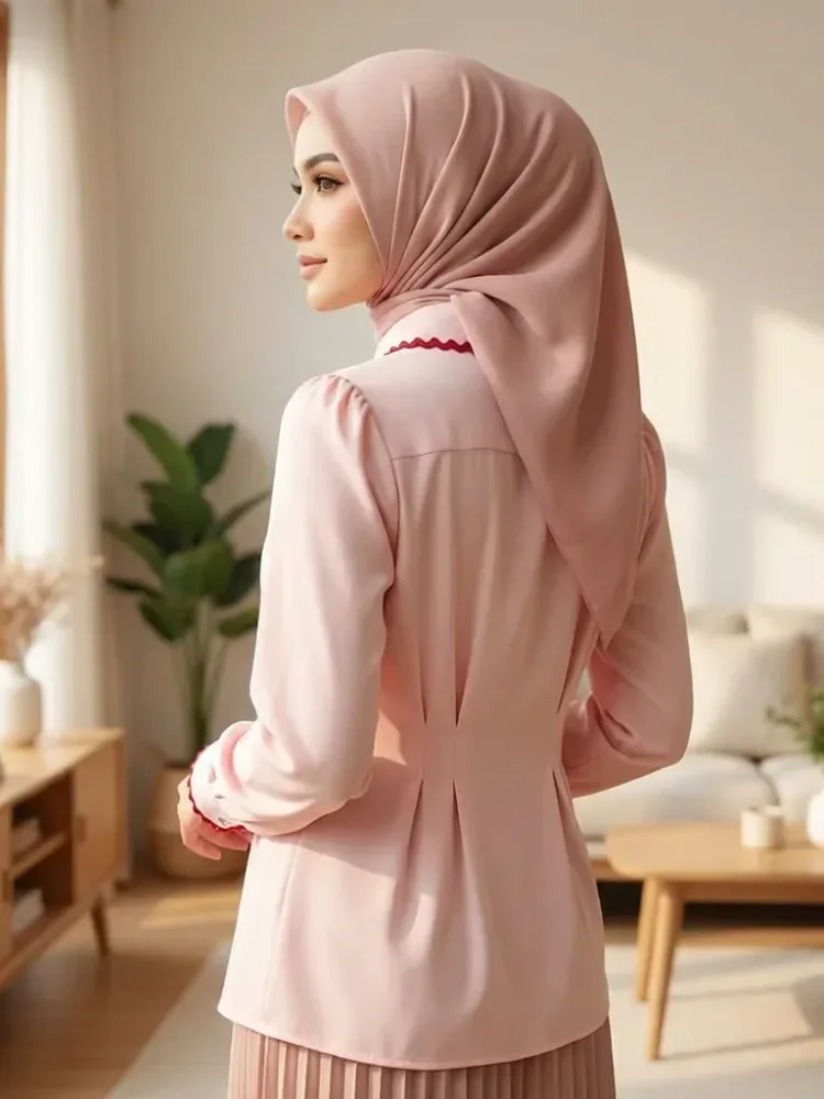 [READY STOCK]ASAYA Blus wanita lengan panjang yang modis dengan hiasan renda dan garis lipatan yang unik