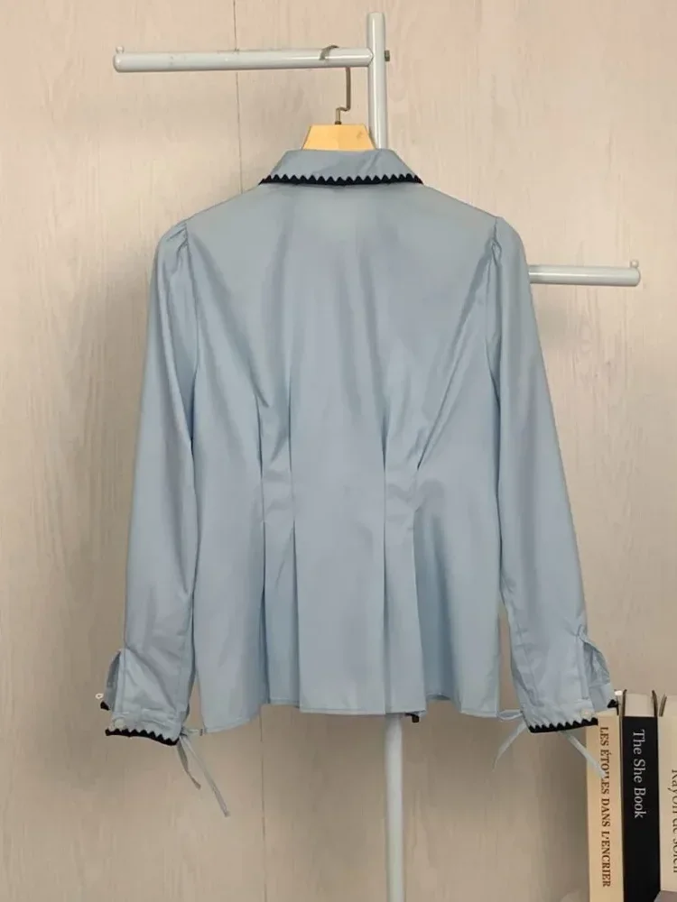 [READY STOCK]ASAYA Blus wanita lengan panjang yang modis dengan hiasan renda dan garis lipatan yang unik