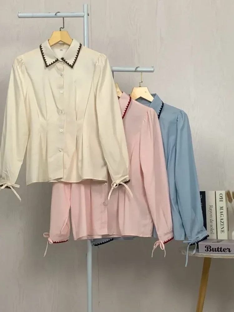 [READY STOCK]ASAYA Blus wanita lengan panjang yang modis dengan hiasan renda dan garis lipatan yang unik