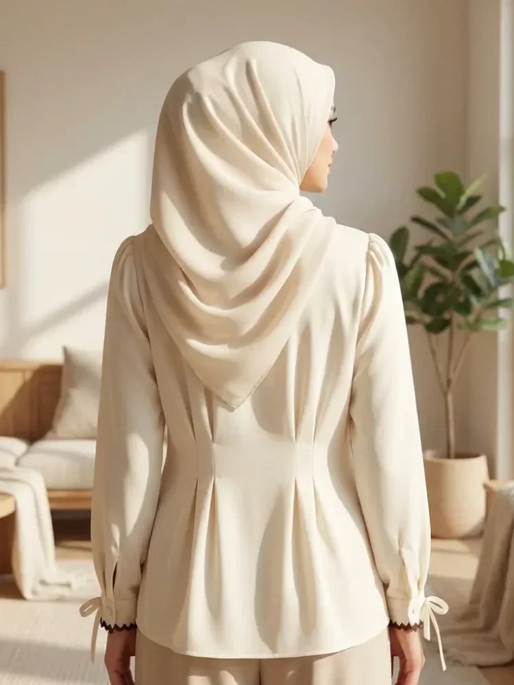 [READY STOCK]ASAYA Blus wanita lengan panjang yang modis dengan hiasan renda dan garis lipatan yang unik