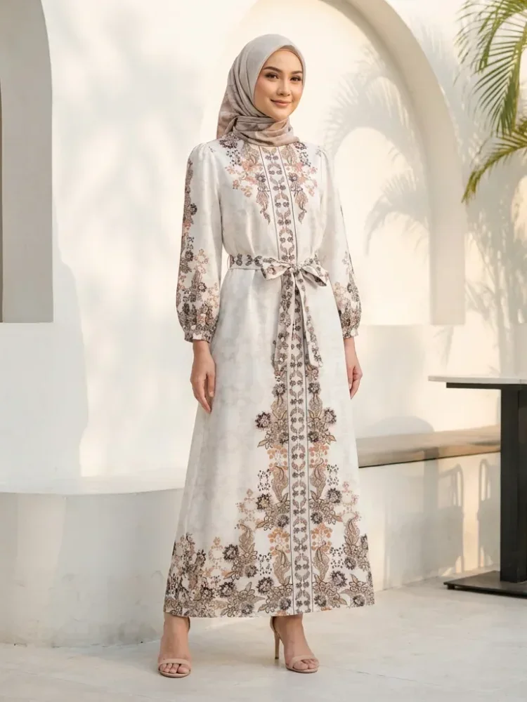 [DISKON KILAT]ASAYA Gaun elegan dengan motif posisi mode lengan panjang