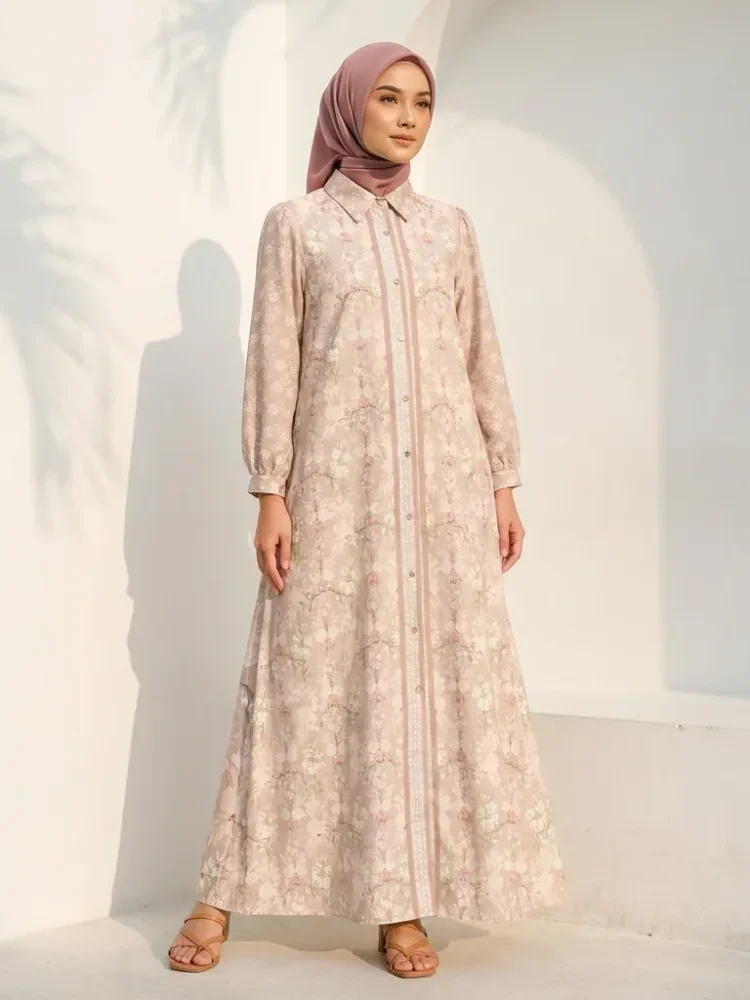 ASAYA Women's long-sleeved floral print casual commuting dress