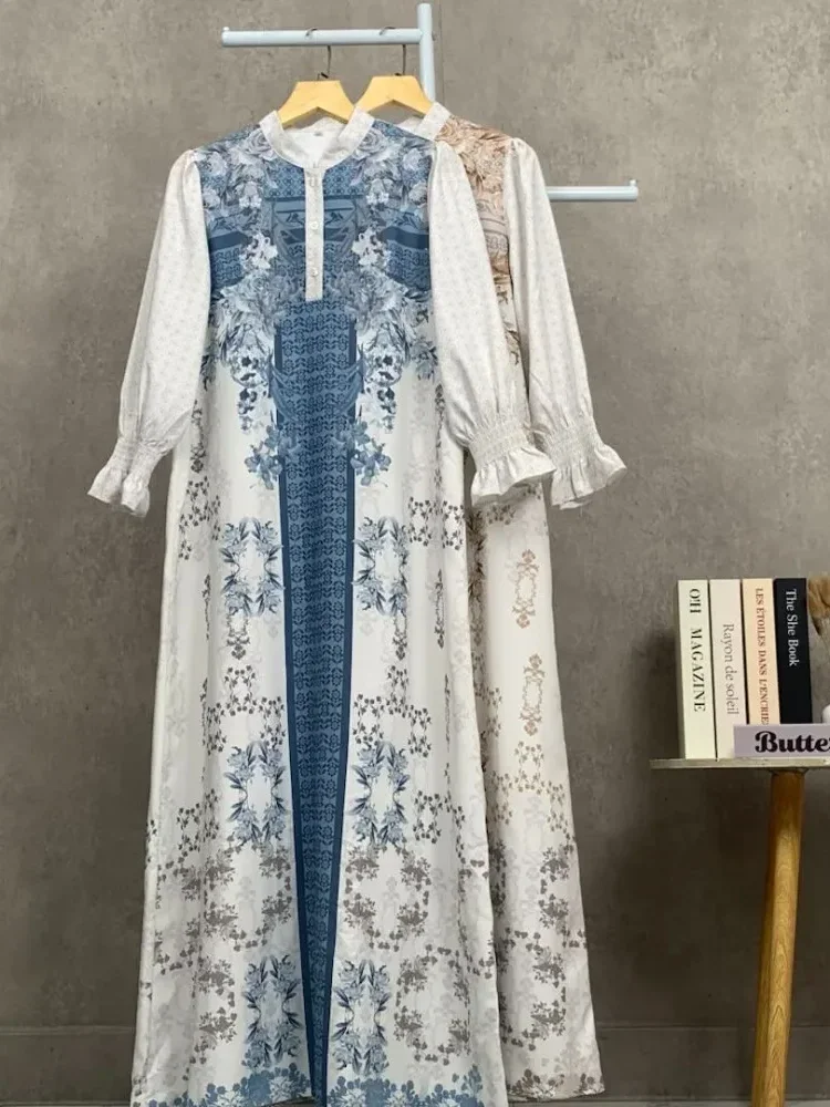 ASAYA Gaun elegan dengan motif posisi mode lengan panjang