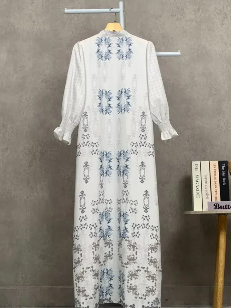 ASAYA Gaun elegan dengan motif posisi mode lengan panjang