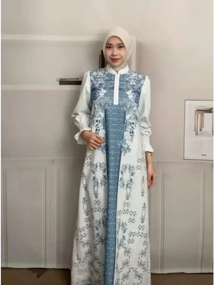 ASAYA Gaun elegan dengan motif posisi mode lengan panjang