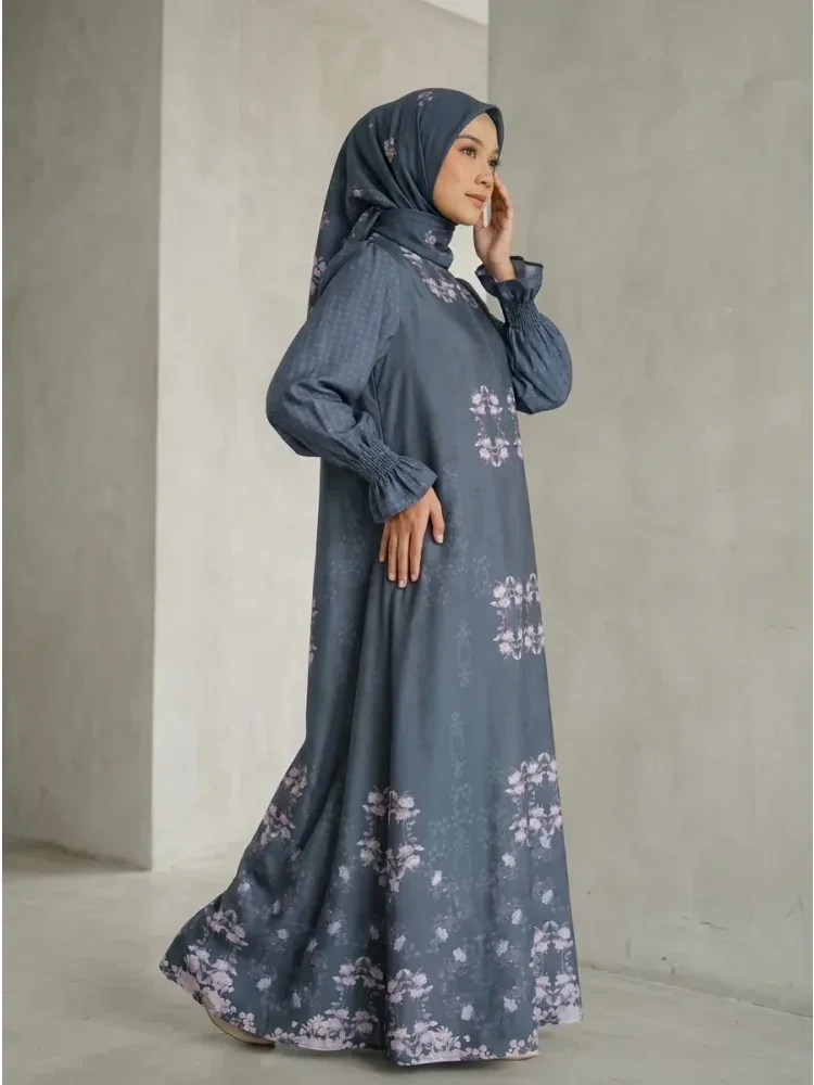 ASAYA Gaun elegan dengan motif posisi mode lengan panjang