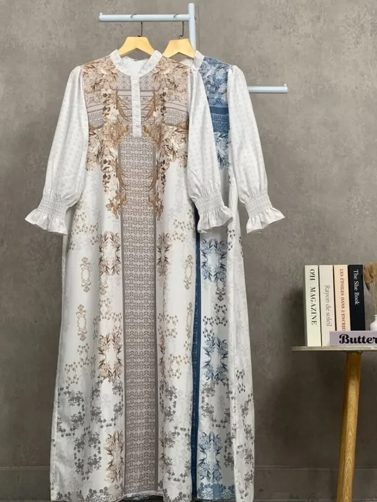 ASAYA Gaun elegan dengan motif posisi mode lengan panjang