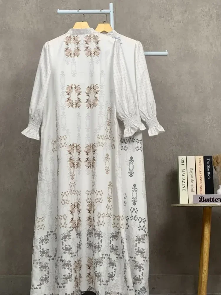 ASAYA Gaun elegan dengan motif posisi mode lengan panjang