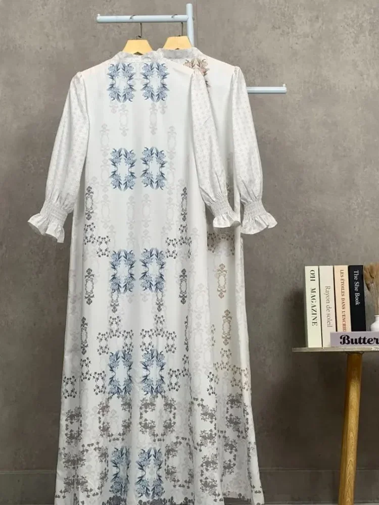 ASAYA Gaun elegan dengan motif posisi mode lengan panjang