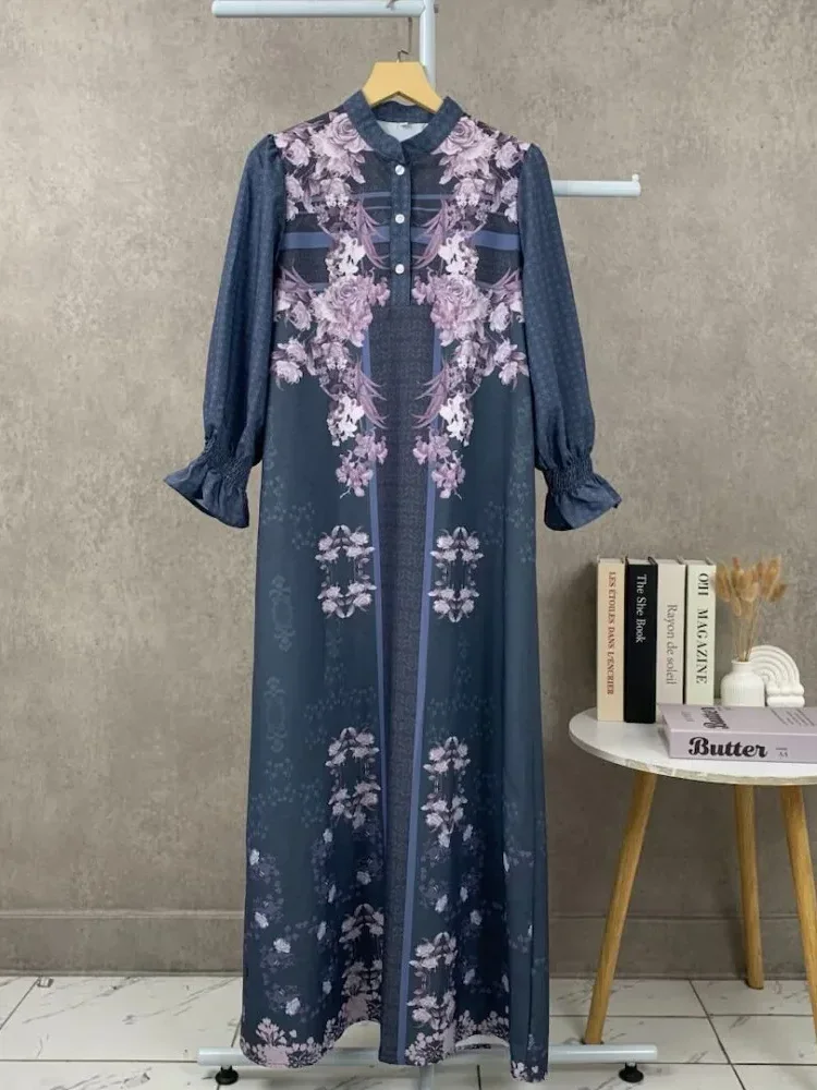 ASAYA Gaun elegan dengan motif posisi mode lengan panjang
