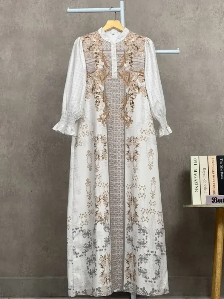 ASAYA Gaun elegan dengan motif posisi mode lengan panjang