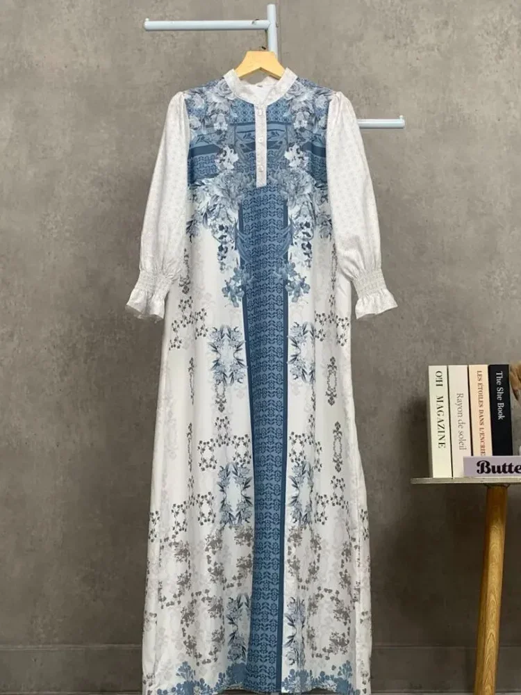 ASAYA Gaun elegan dengan motif posisi mode lengan panjang