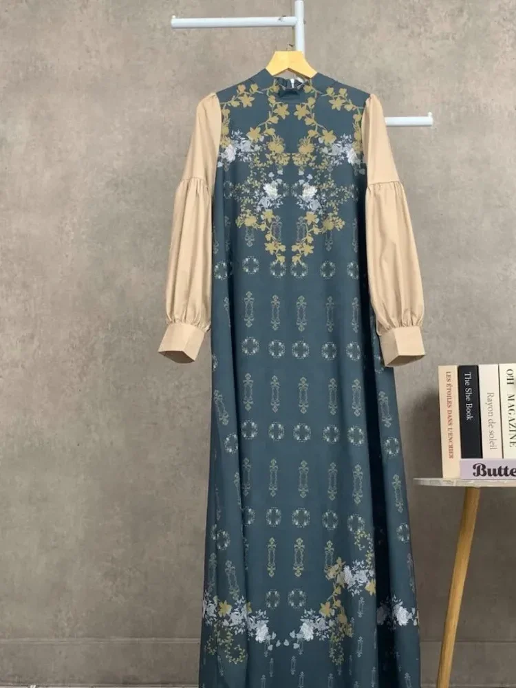 ASAYA Gaun elegan dengan motif posisi mode lengan panjang