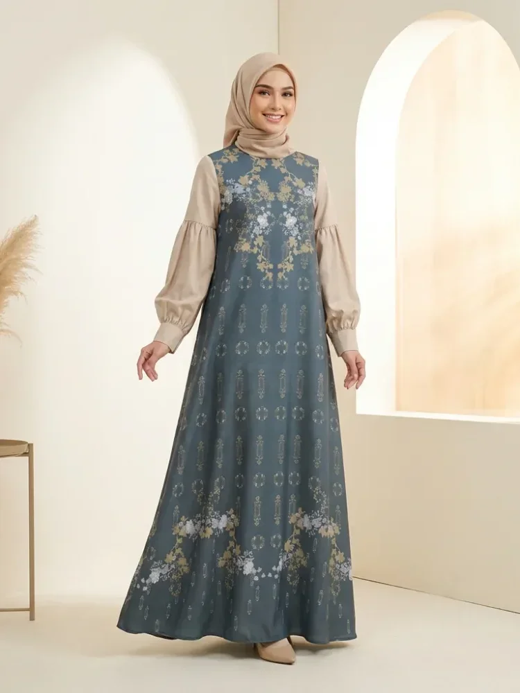 ASAYA Gaun elegan dengan motif posisi mode lengan panjang