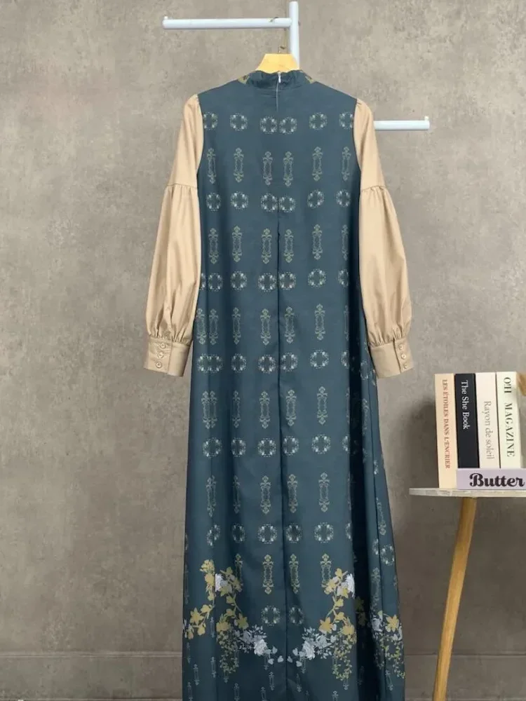 ASAYA Gaun elegan dengan motif posisi mode lengan panjang
