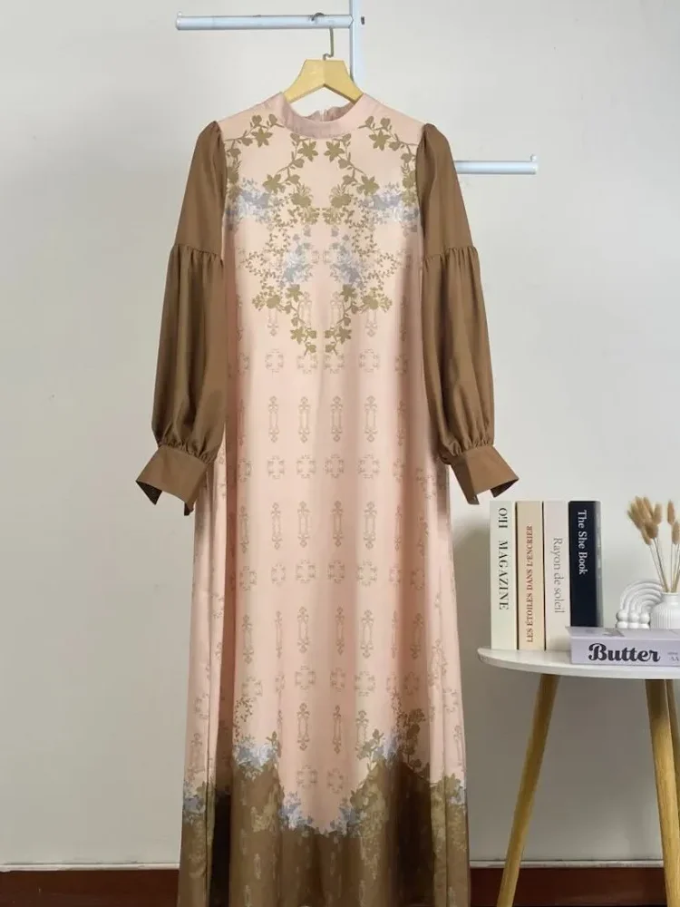 ASAYA Gaun elegan dengan motif posisi mode lengan panjang