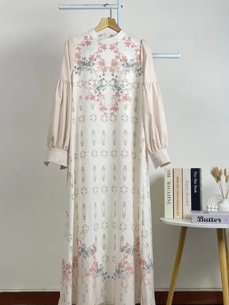ASAYA Gaun elegan dengan motif posisi mode lengan panjang