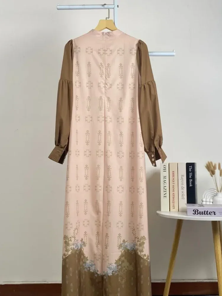 ASAYA Gaun elegan dengan motif posisi mode lengan panjang