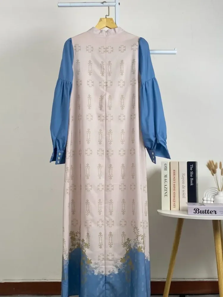ASAYA Gaun elegan dengan motif posisi mode lengan panjang