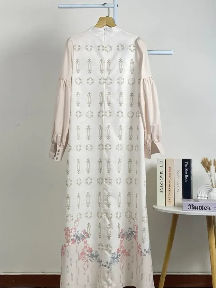 ASAYA Gaun elegan dengan motif posisi mode lengan panjang