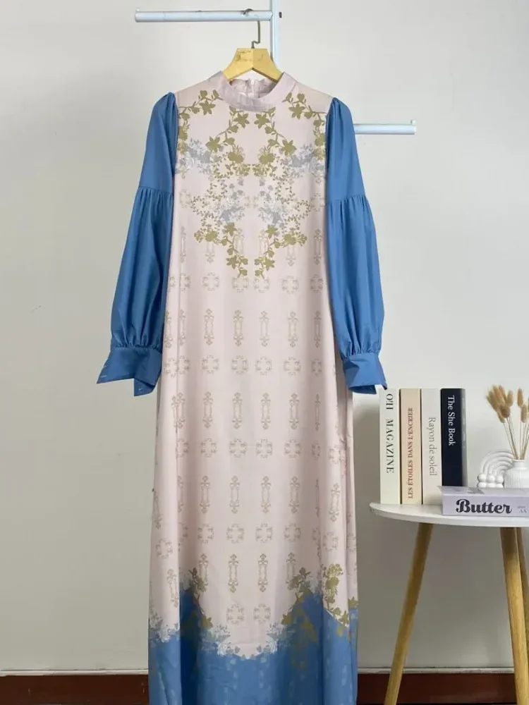 ASAYA Gaun elegan dengan motif posisi mode lengan panjang