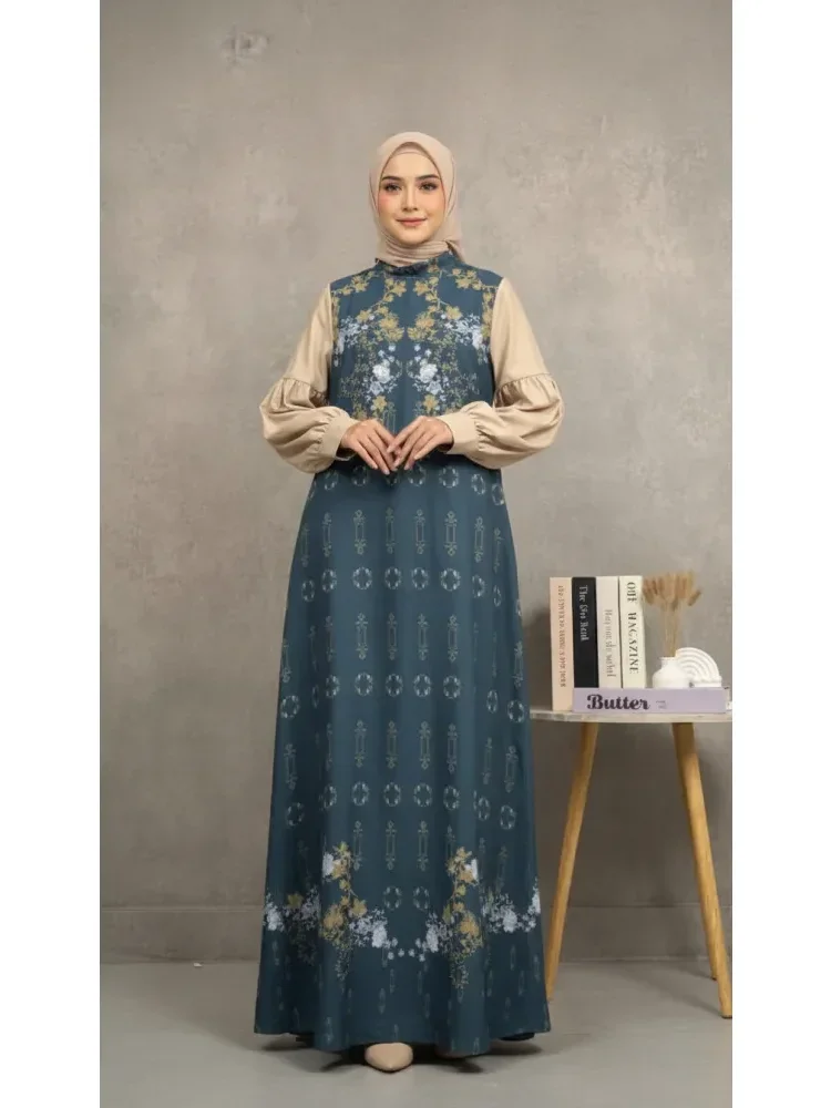 ASAYA Gaun elegan dengan motif posisi mode lengan panjang