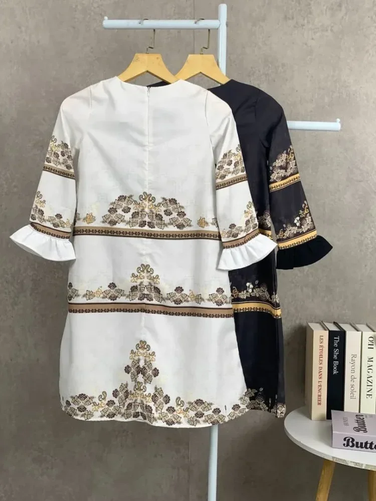 ASAYA Gaun elegan dengan motif posisi mode lengan panjang