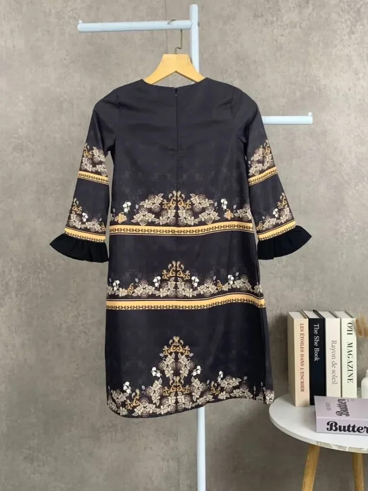 ASAYA Gaun elegan dengan motif posisi mode lengan panjang