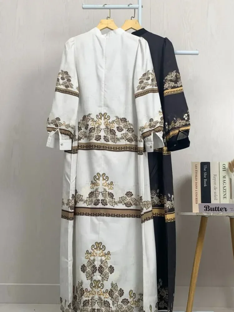ASAYA Gaun elegan dengan motif posisi mode lengan panjang