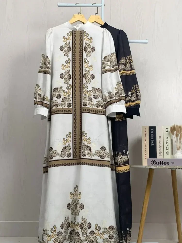ASAYA Gaun elegan dengan motif posisi mode lengan panjang