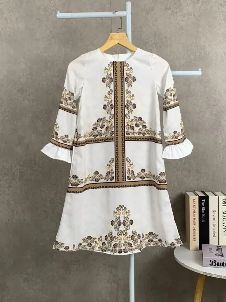 ASAYA Gaun elegan dengan motif posisi mode lengan panjang