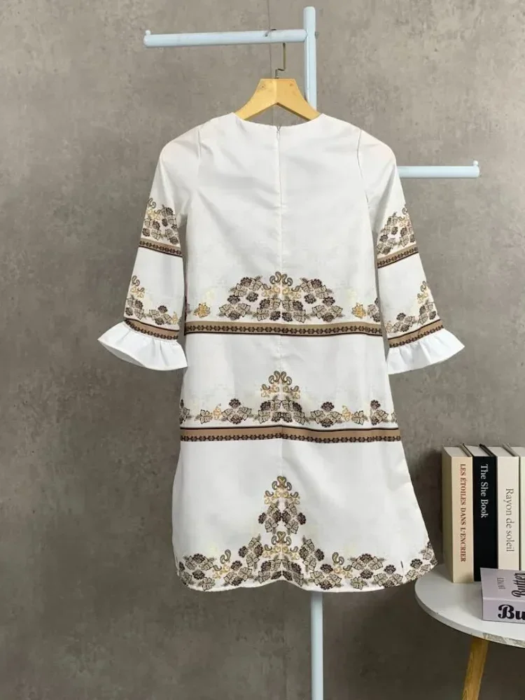 ASAYA Gaun elegan dengan motif posisi mode lengan panjang