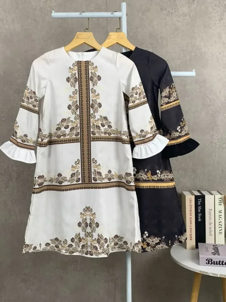ASAYA Gaun elegan dengan motif posisi mode lengan panjang