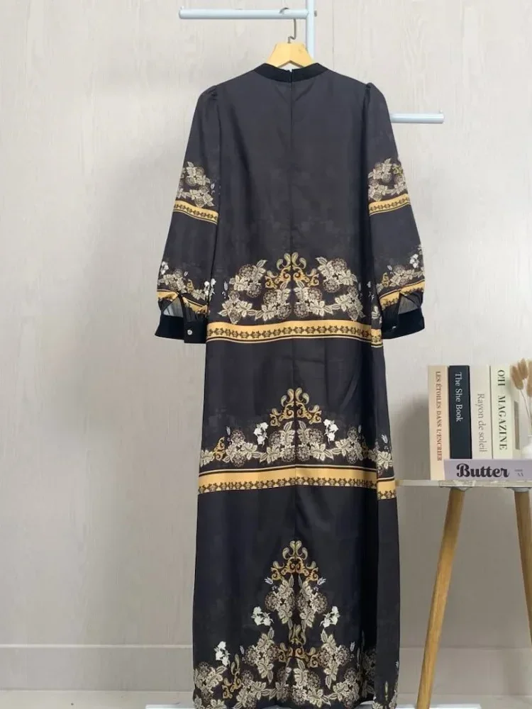 ASAYA Gaun elegan dengan motif posisi mode lengan panjang