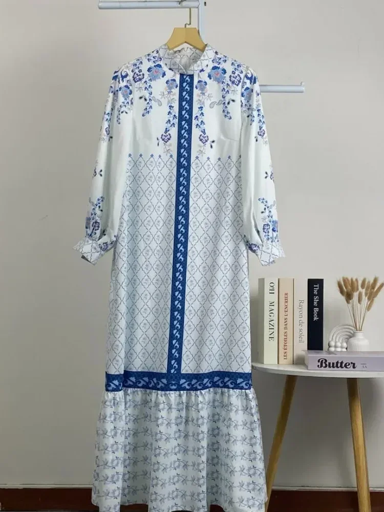 ASAYA Gamis ibu dan anak motif bunga biru putih terbaru