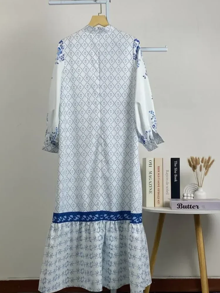 ASAYA Gamis ibu dan anak motif bunga biru putih terbaru
