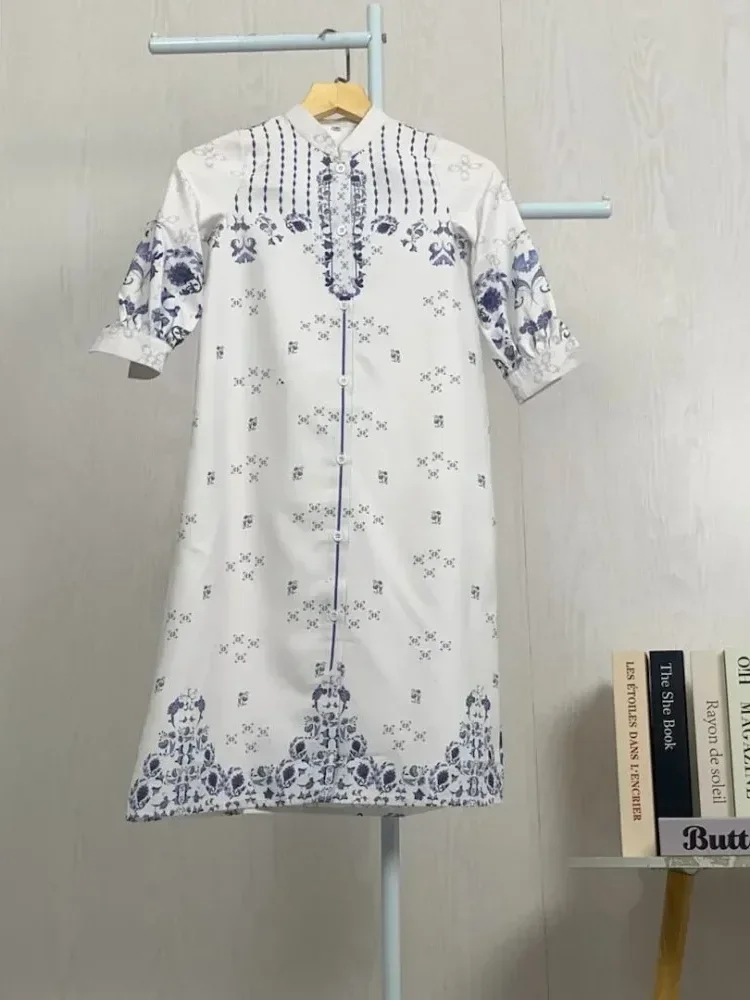 ASAYA Gamis ibu dan anak motif bunga biru putih terbaru