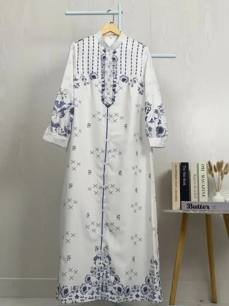 ASAYA Gamis ibu dan anak motif bunga biru putih terbaru